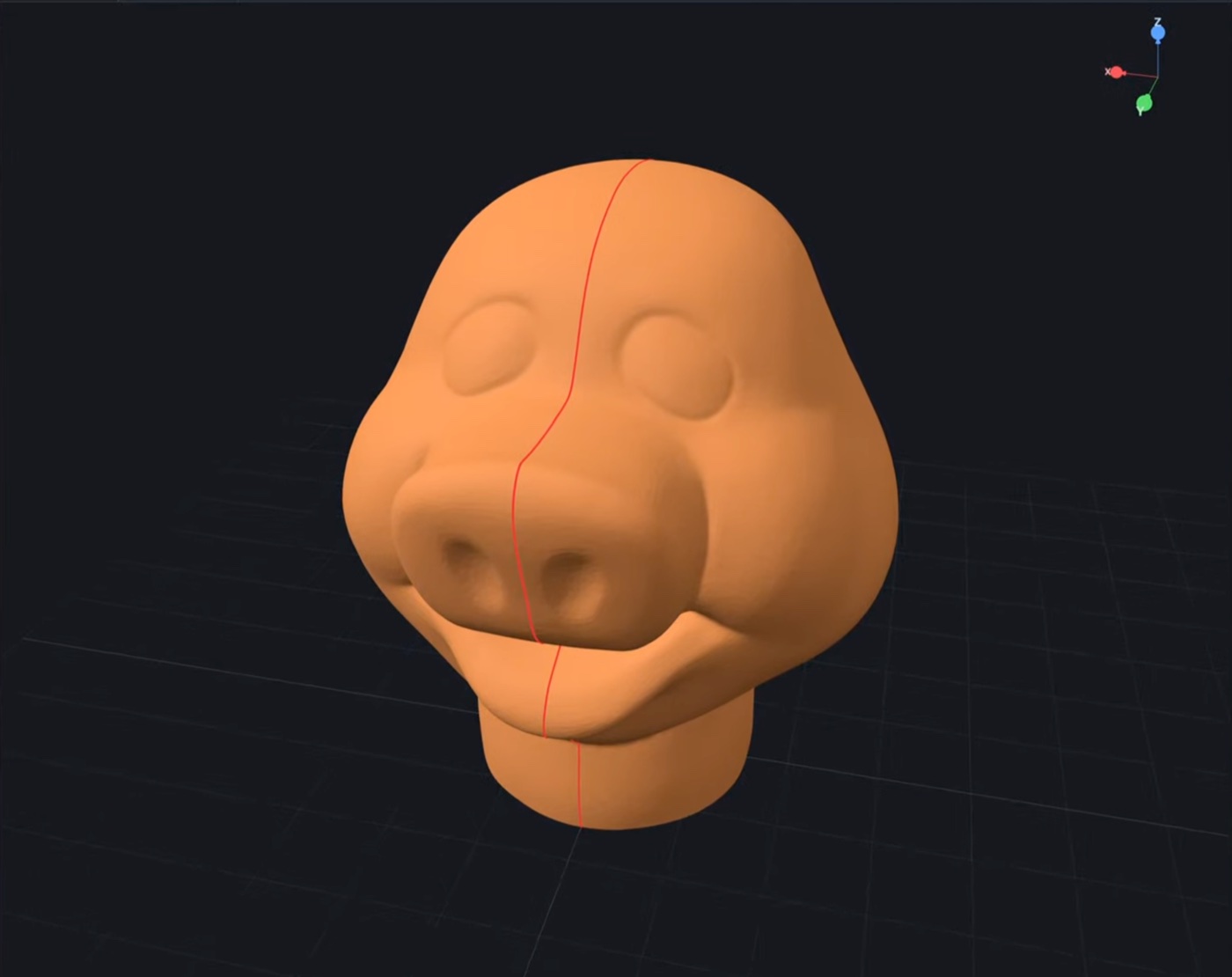 Raw pig head STL model with a drawn boundary line in PatternLab